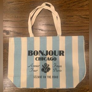 Sezane Blue and Cream Striped Tote Bag